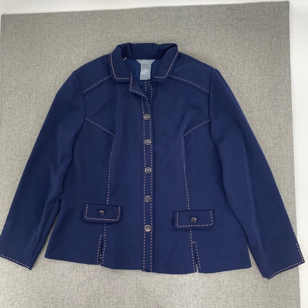 Koret Navy Blue Button Jacket Shoulder Pads Long Sleeve Size 18 Collared